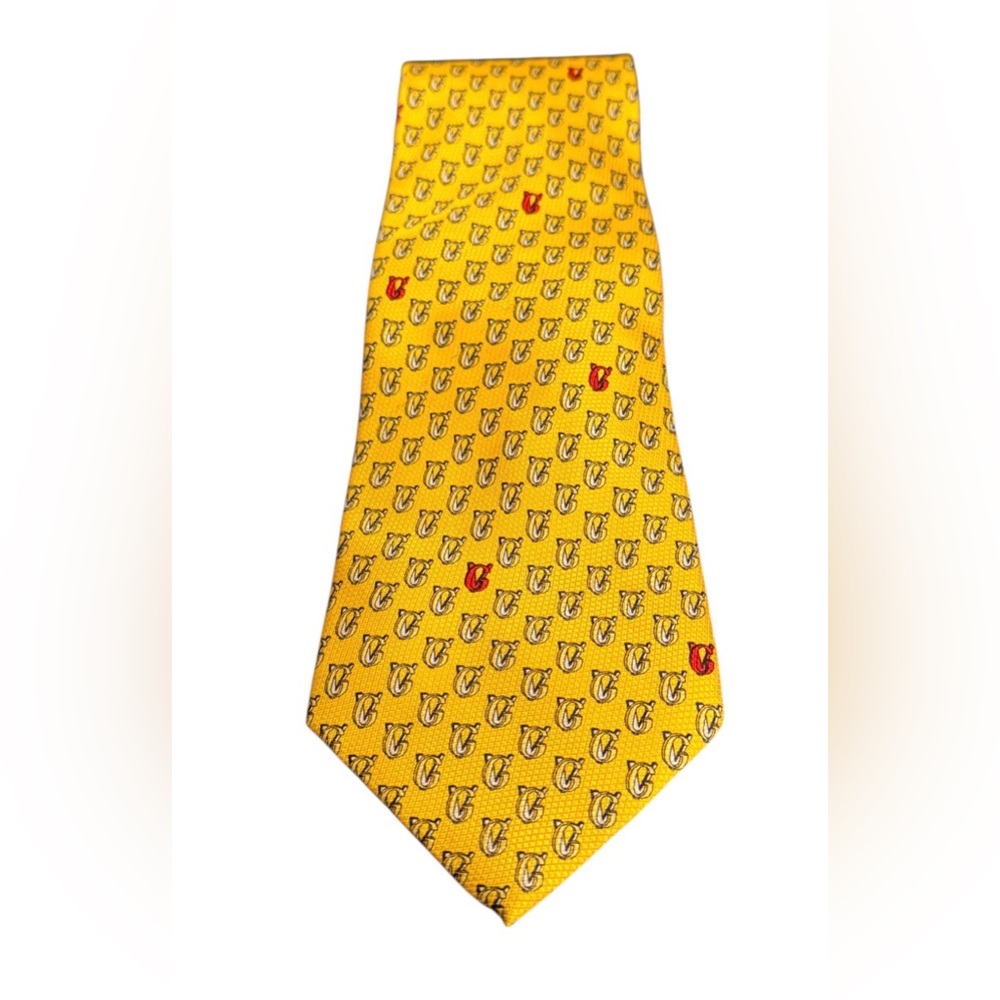 Gianni Versace Yellow 100% silk Tie with GV logo made in Spain